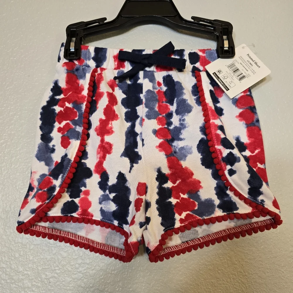 Patriotic Shorts Girls Shorts Size 2T Red White & Blue With Red Poms NWT